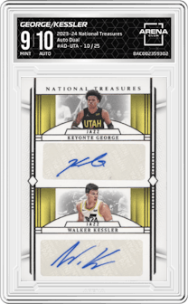 Keyonte George/Walker Kessler from the 2023-24 Panini National Treasures set graded by Arena Club and given an overall grade of 9.