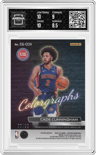 Cade Cunningham from the 2022-23 Panini Spectra set graded by Arena Club and given an overall grade of 9.