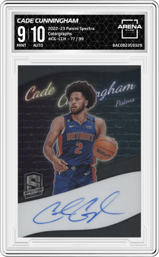 Cade Cunningham from the 2022-23 Panini Spectra set graded by Arena Club and given an overall grade of 9.