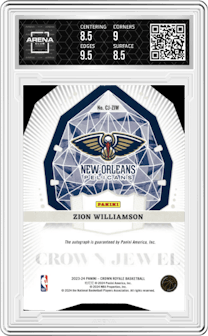 Zion Williamson from the 2023-24 Panini Crown Royale  set graded by Arena Club and given an overall grade of 9.