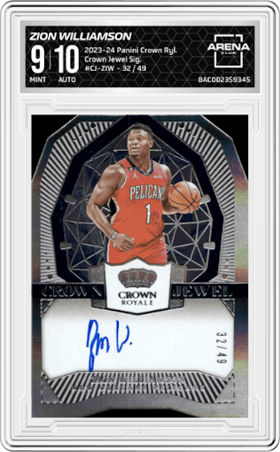 Zion Williamson from the 2023-24 Panini Crown Royale  set graded by Arena Club and given an overall grade of 9.