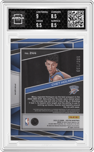Chet Holmgren from the 2022-23 Panini Spectra set graded by Arena Club and given an overall grade of 9.