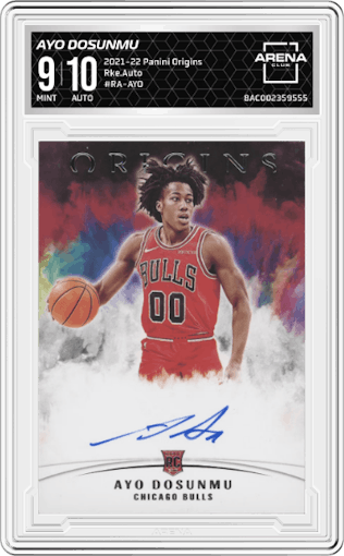 Ayo Dosunmu from the 2021-22 Panini Origins set graded by Arena Club and given an overall grade of 9.