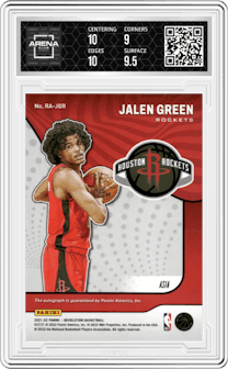 Jalen Green from the 2021-22 Panini Revolution  set featuring a Asia parallel graded by Arena Club and given an overall grade of 9.5.