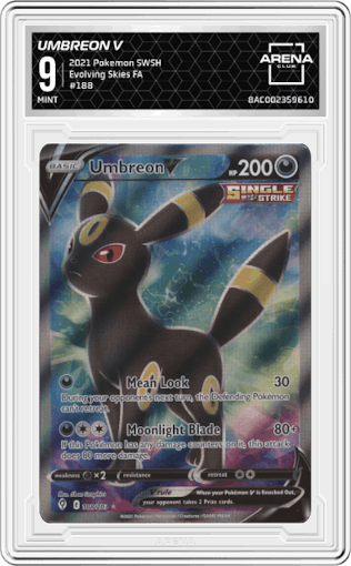 Umbreon V from the 2021 Pokemon SWSH set graded by Arena Club and given an overall grade of 9.