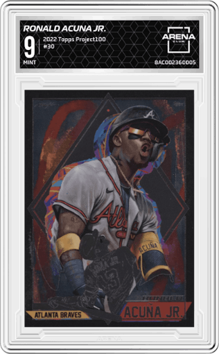 Ronald Acuna Jr. from the 2022 Topps Project100 set graded by Arena Club and given an overall grade of 9.