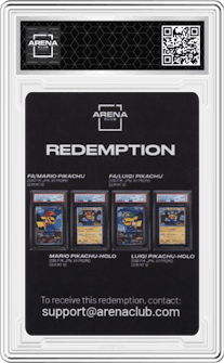 Redemption from the Mario & Luigi Pikachu set graded by Arena Club and given an overall grade of 0.