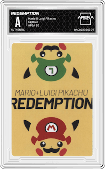 Redemption from the Mario & Luigi Pikachu set graded by Arena Club and given an overall grade of 0.