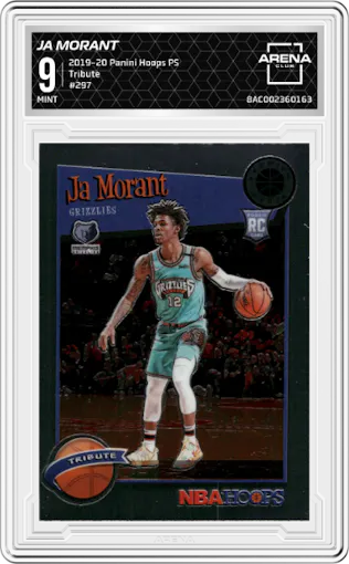 Ja Morant from the 2019-20 Panini Hoops Premium Stock set graded by Arena Club and given an overall grade of 9.