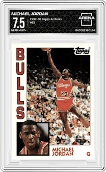 Michael Jordan from the 1992-93 Topps Archives set graded by Arena Club and given an overall grade of 7.5.
