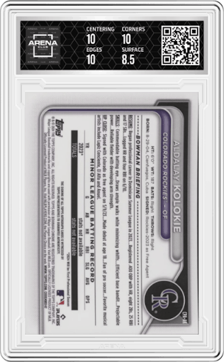 Aldalay Kolokie from the 2024 Bowman Chrome set graded by Arena Club and given an overall grade of 9.