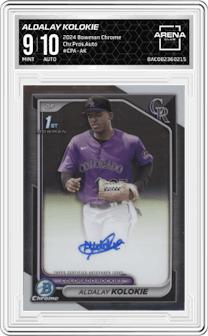 Aldalay Kolokie from the 2024 Bowman Chrome set graded by Arena Club and given an overall grade of 9.
