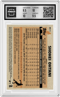 Shohei Ohtani from the 2018 Topps Series 2 set graded by Arena Club and given an overall grade of 10.