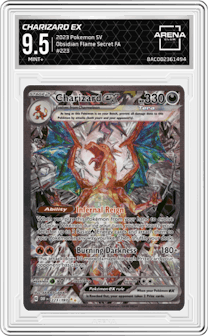 Charizard ex from the 2023 Pokemon SV set graded by Arena Club and given an overall grade of 9.5.