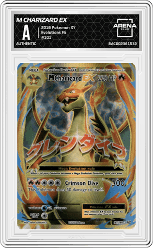 M Charizard EX from the 2016 Pokemon XY set graded by Arena Club.