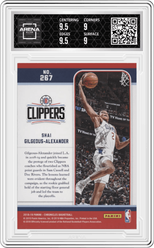 Shai Gilgeous-Alexander from the 2018-19 Panini Chronicles set graded by Arena Club and given an overall grade of 9.5.