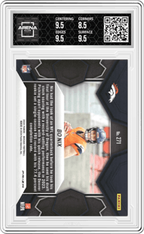 Bo Nix from the 2024 Panini Mosaic set featuring a Reactive Yellow parallel graded by Arena Club and given an overall grade of 9.