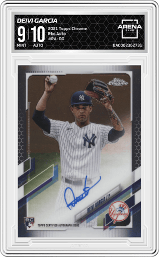 Deivi Garcia from the 2021 Topps Chrome set graded by Arena Club and given an overall grade of 9.