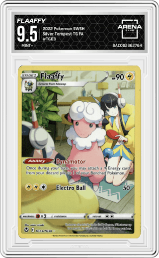 Flaaffy from the 2022 Pokemon SWSH set graded by Arena Club and given an overall grade of 9.5.