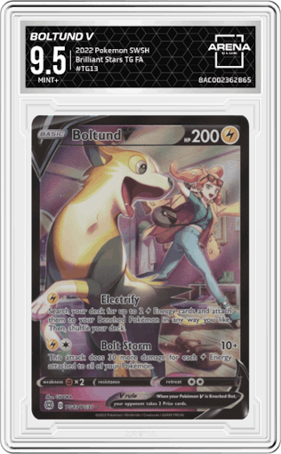Boltund V from the 2022 Pokemon SWSH set graded by Arena Club and given an overall grade of 9.5.