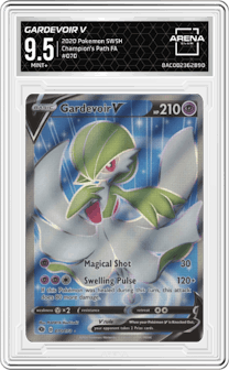 Gardevoir V from the 2020 Pokemon SWSH set graded by Arena Club and given an overall grade of 9.5.
