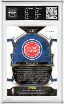 Jaden Ivey  from the 2022-23 Panini Select set featuring a Red Wave parallel graded by Arena Club and given an overall grade of 9.5.