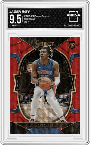 Jaden Ivey  from the 2022-23 Panini Select set featuring a Red Wave parallel graded by Arena Club and given an overall grade of 9.5.