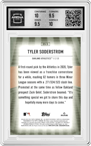 Tyler Soderstrom from the 2024 Topps  set graded by Arena Club and given an overall grade of 10.