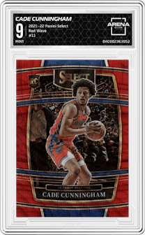 Cade Cunningham from the 2021-22 Panini Select set featuring a Red Wave parallel graded by Arena Club and given an overall grade of 9.