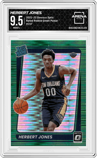 Herbert Jones from the 2021-22 Panini Donruss Optic set featuring a Green Pulsar parallel graded by Arena Club and given an overall grade of 9.5.