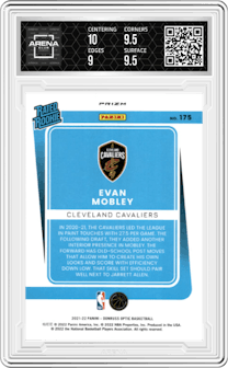 Evan Mobley
 from the 2021-22 Panini Donruss Optic set featuring a Target Box Set parallel graded by Arena Club and given an overall grade of 9.5.