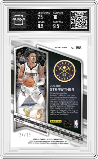 Julian Strawther from the 2023-24 Panini Spectra set featuring a Interstellar  parallel graded by Arena Club and given an overall grade of 8.