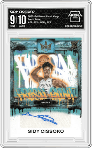 Sidy Cissoko from the 2023-24 Panini Court Kings set graded by Arena Club and given an overall grade of 9.