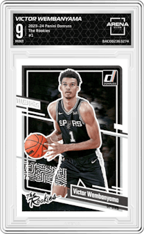 Victor Wembanyama from the 2023-24 Panini Donruss set graded by Arena Club and given an overall grade of 9.
