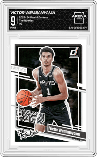 Victor Wembanyama from the 2023-24 Panini Donruss set graded by Arena Club and given an overall grade of 9.