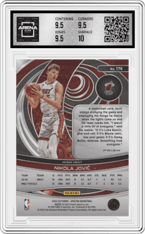 Nikola Jovic from the 2022-23 Panini Spectra set featuring a Asia parallel graded by Arena Club and given an overall grade of 10.