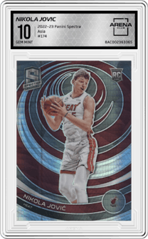 Nikola Jovic from the 2022-23 Panini Spectra set featuring a Asia parallel graded by Arena Club and given an overall grade of 10.