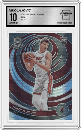 Nikola Jovic from the 2022-23 Panini Spectra set featuring a Asia parallel graded by Arena Club and given an overall grade of 10.
