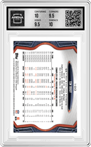 Tom Brady from the 2013 Topps set graded by Arena Club and given an overall grade of 10.