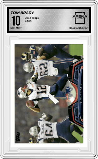 Tom Brady from the 2013 Topps set graded by Arena Club and given an overall grade of 10.