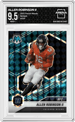 Allen Robinson II from the 2021 Panini Mosaic set featuring a Genesis parallel graded by Arena Club and given an overall grade of 9.5.