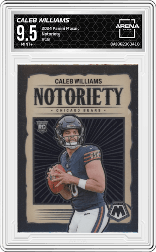 Caleb Williams from the 2024 Panini Mosaic set graded by Arena Club and given an overall grade of 9.5.