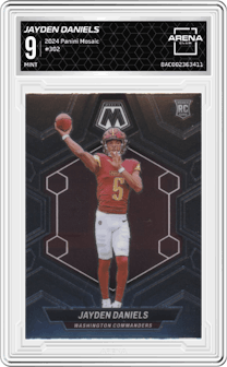 Jayden Daniels from the 2024 Panini Mosaic set graded by Arena Club and given an overall grade of 9.
