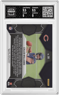 Caleb Williams from the 2024 Panini Mosaic set graded by Arena Club and given an overall grade of 9.5.