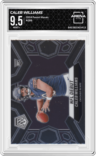 Caleb Williams from the 2024 Panini Mosaic set graded by Arena Club and given an overall grade of 9.5.