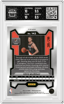 Kris Murray from the 2023-24 Panini Prizm set featuring a Red Prizm parallel graded by Arena Club and given an overall grade of 9.