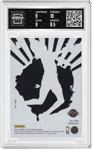 Jalen Green from the 2021-22 Panini Court Kings set graded by Arena Club and given an overall grade of 9.