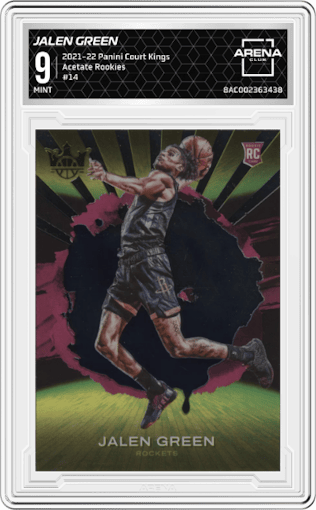 Jalen Green from the 2021-22 Panini Court Kings set graded by Arena Club and given an overall grade of 9.