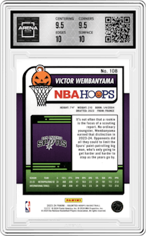 Victor Wembanyama from the 2023-24 Panini Haunted Hoops set graded by Arena Club and given an overall grade of 10.