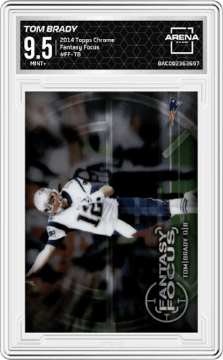 Tom Brady from the 2014 Topps Chrome set graded by Arena Club and given an overall grade of 9.5.